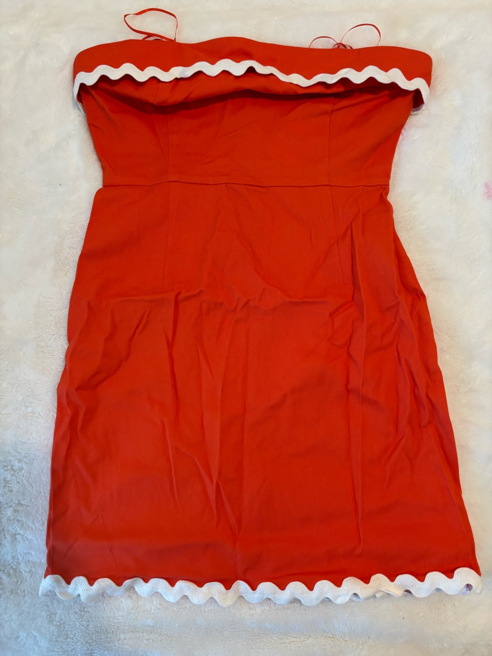 Red Strapless Dress with White Trim